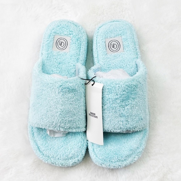 NWT Urban Outfitters Ava Terrycloth Slides In Blue - Picture 2 of 4
